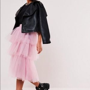 Pink Tulle Tiered Midi Skirt